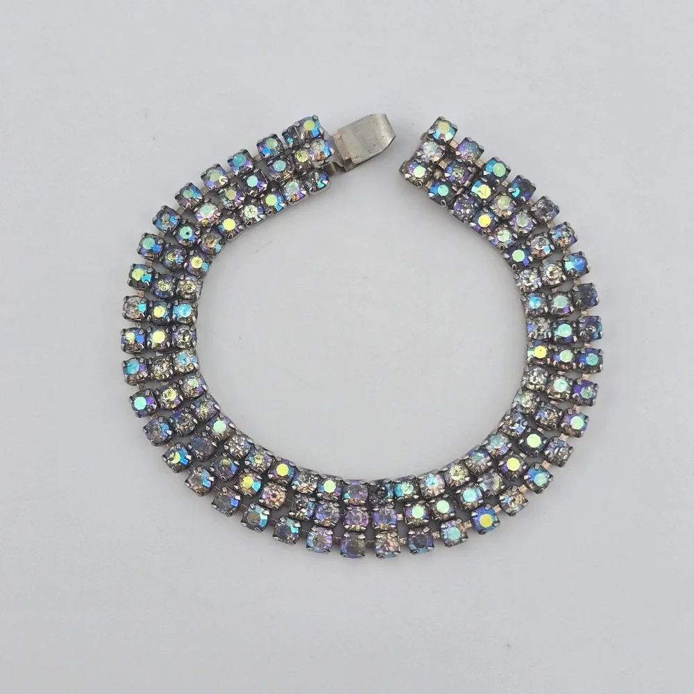 Vintage Weiss Blue AB Rhinestone Bracelet Size 6.5
